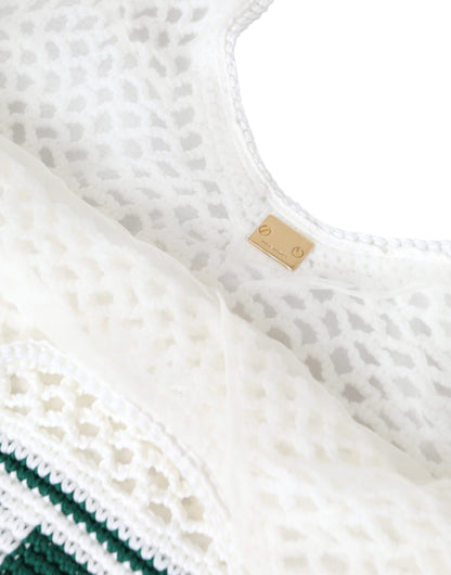 D&G Sac fourre-tout en coton tricoté blanc et vert avec logo