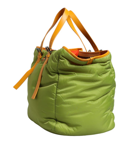 D&G Sac fourre-tout à bandoulière rembourré en nylon vert avec plaque logo