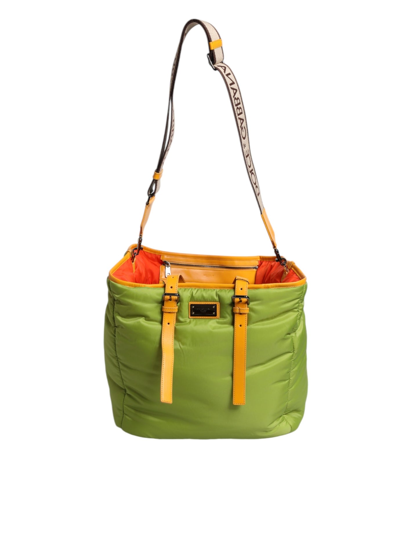 D&G Sac fourre-tout à bandoulière rembourré en nylon vert avec plaque logo