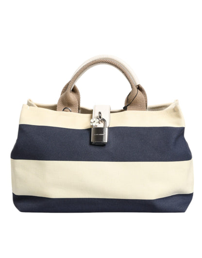D&G Sac fourre-tout à poignée supérieure en toile rayée blanc bleu marine