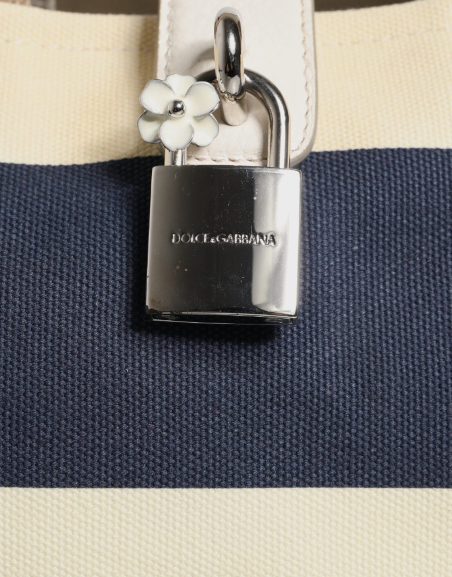 D&G Sac fourre-tout à poignée supérieure en toile rayée blanc bleu marine