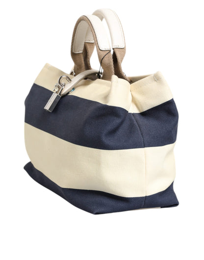 D&G Sac fourre-tout à poignée supérieure en toile rayée blanc bleu marine