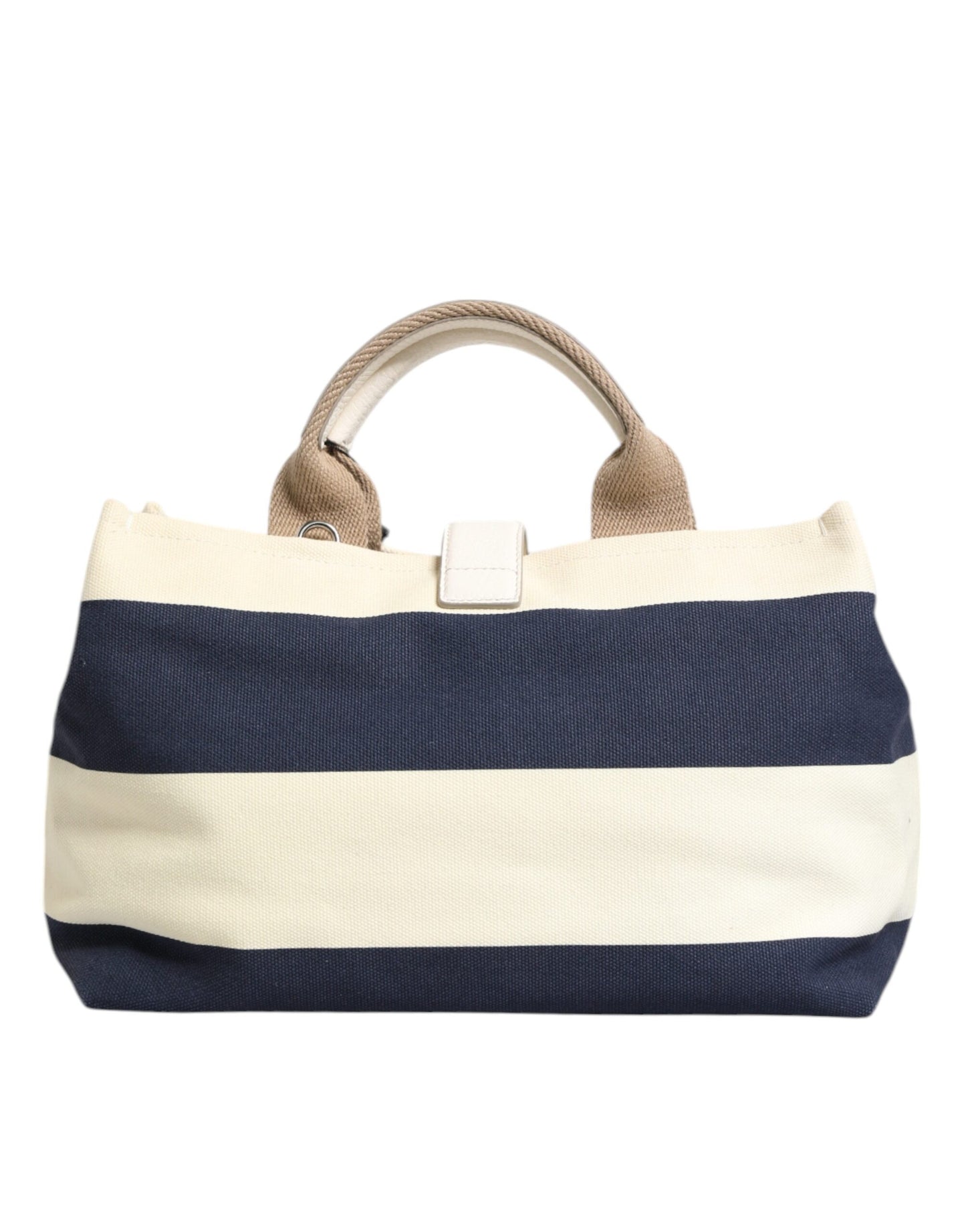 D&G Sac fourre-tout à poignée supérieure en toile rayée blanc bleu marine