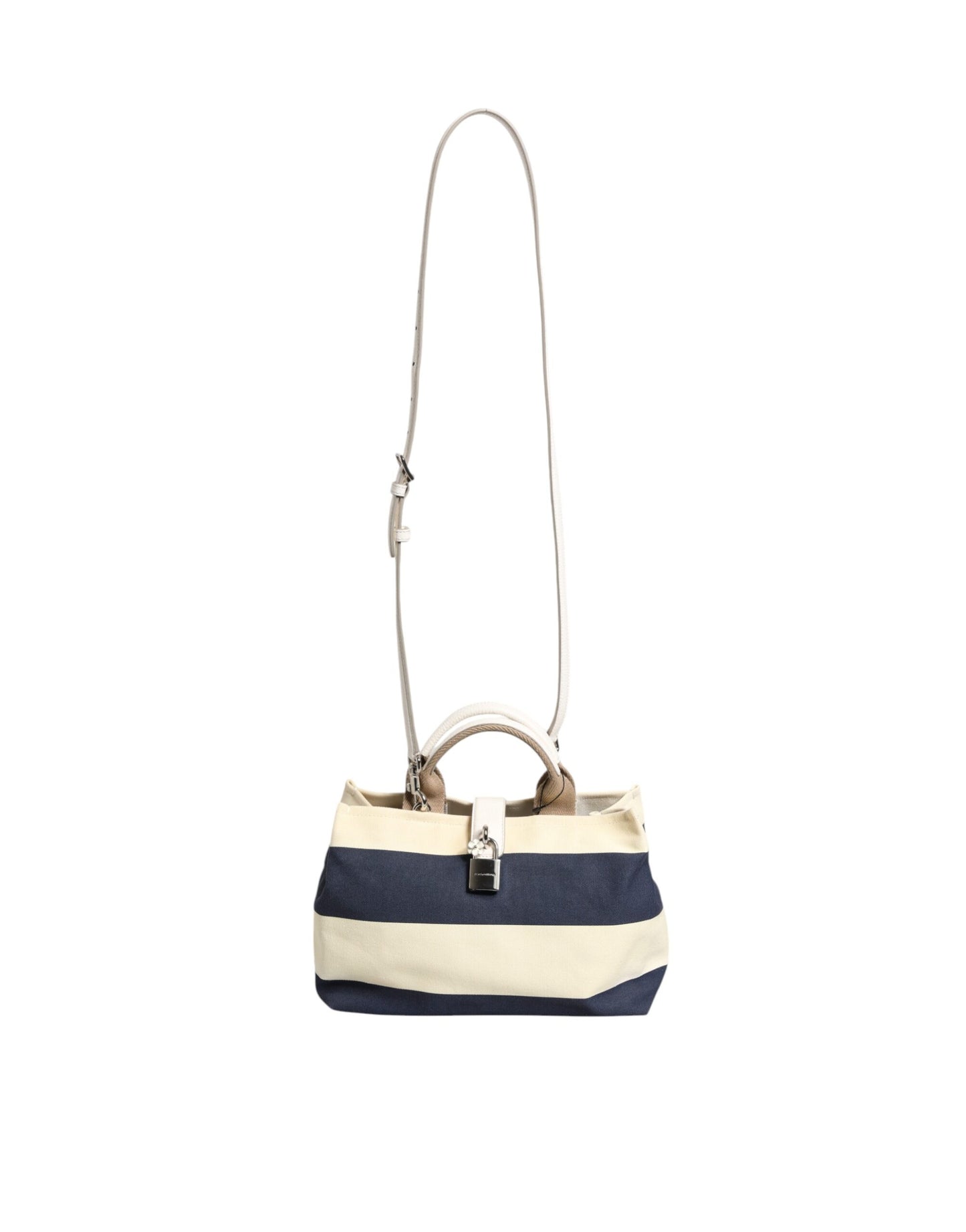 D&G Sac fourre-tout à poignée supérieure en toile rayée blanc bleu marine