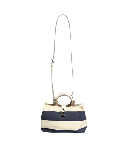 D&G Sac fourre-tout à poignée supérieure en toile rayée blanc bleu marine