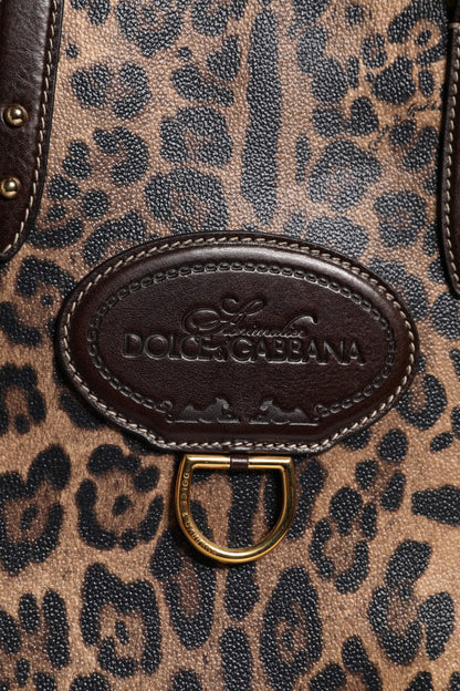 D&G Sac fourre-tout à bandoulière en cuir léopard marron