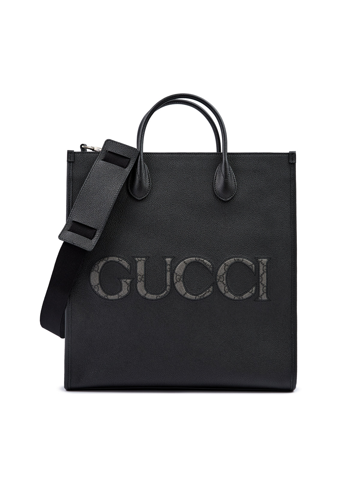 GUCCI Sac fourre-tout moyen en cuir noir avec logo
